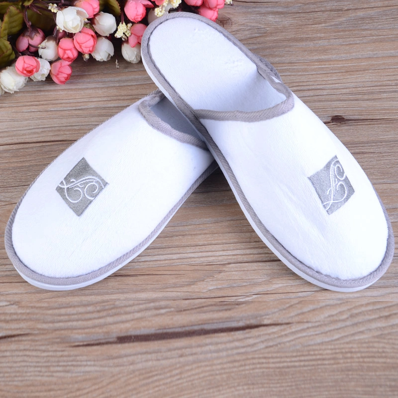 Personalized Closed/Open Toe SPA Washable Napped Fabric White Indoor Quiet Hotel Slippers