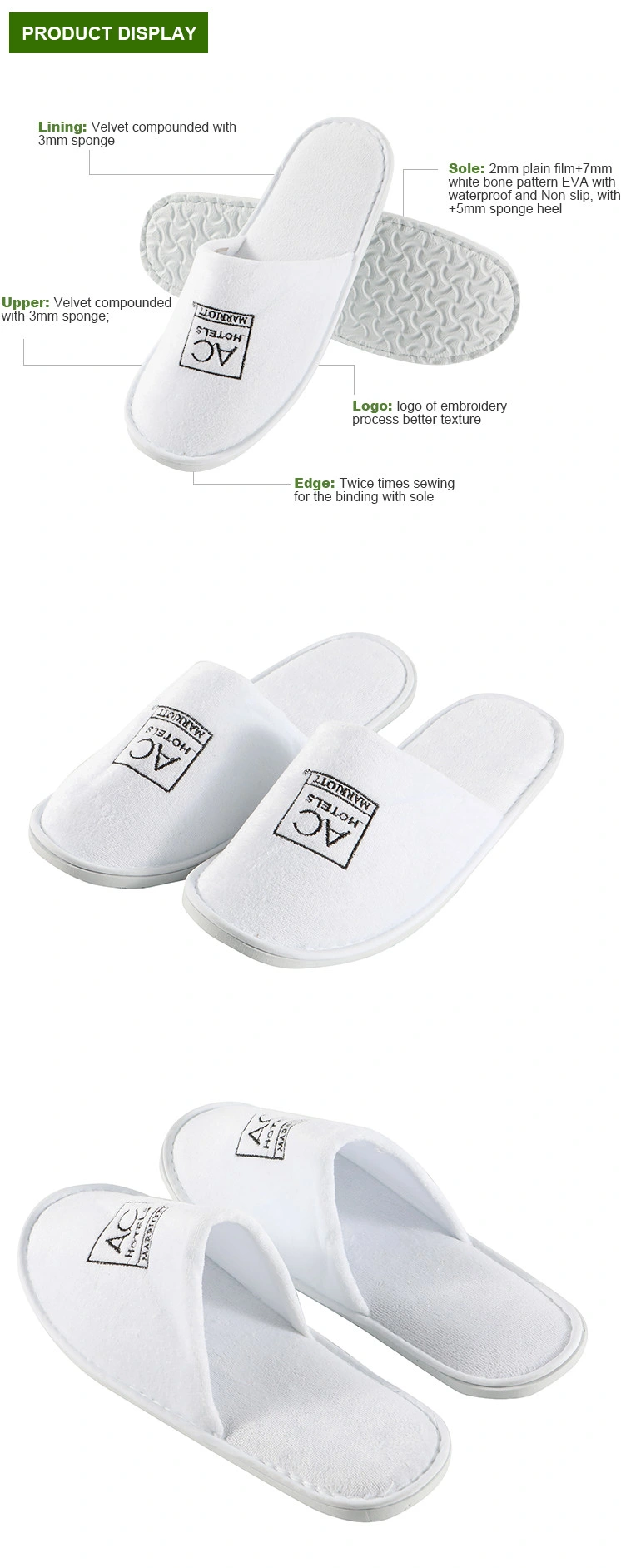 Personalized Eco Biodegradable Towel Terry Custom 5 Star Hotel Slippers